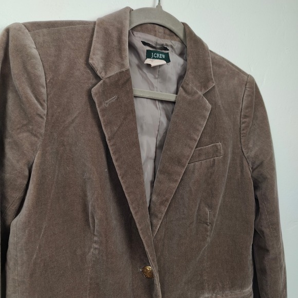 J.Crew Schoolboy Blazer Womens 2 Taupe Velvet Gold Button Dark Academia Preppy - Picture 3 of 8